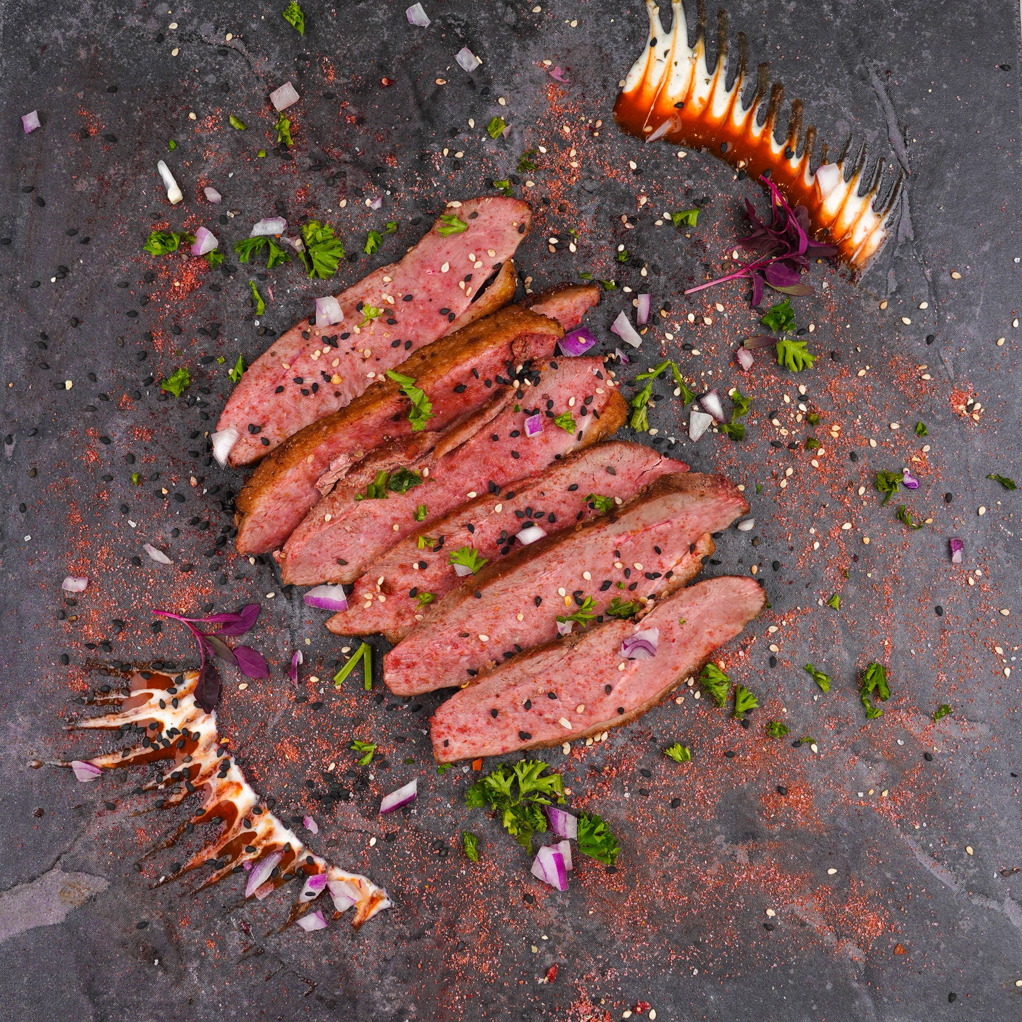 Duck breast on a plate with garnishes, low-carb ready-to-eat meal for Crawley corporate lunchtime delivery