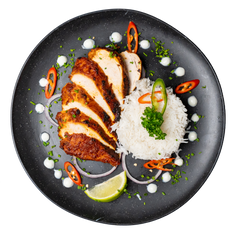Sliced Chicken Breast with Rice & Garnishes