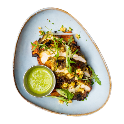 Succulent chicken dish with green sauce