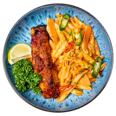 Pan-Seared Fish with Pasta, Vegetables & Lemon