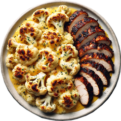 Roasted Cauliflower with Sliced Pork in Creamy Sauce