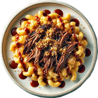 Macaroni and cheese with braised meat